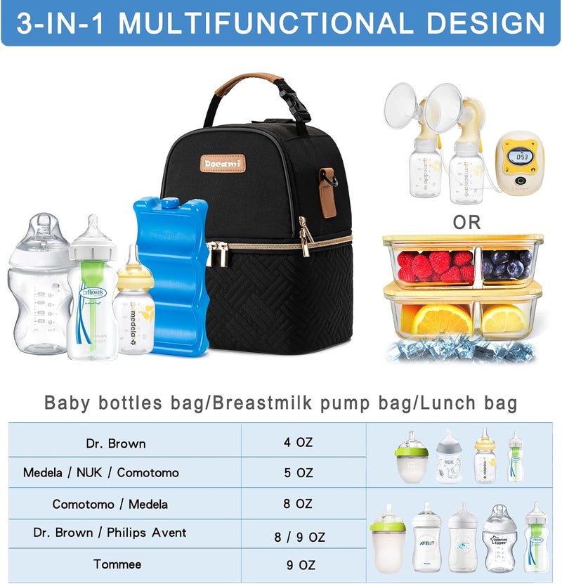 Docami Breastmilk Cooler Bag with Ice Pack & Mat Fit 6 Bottles Up to 9 Ounce, Breast Milk Pump Cooler Bag for Moms Daycare,Work&Travel, Black - Image 4